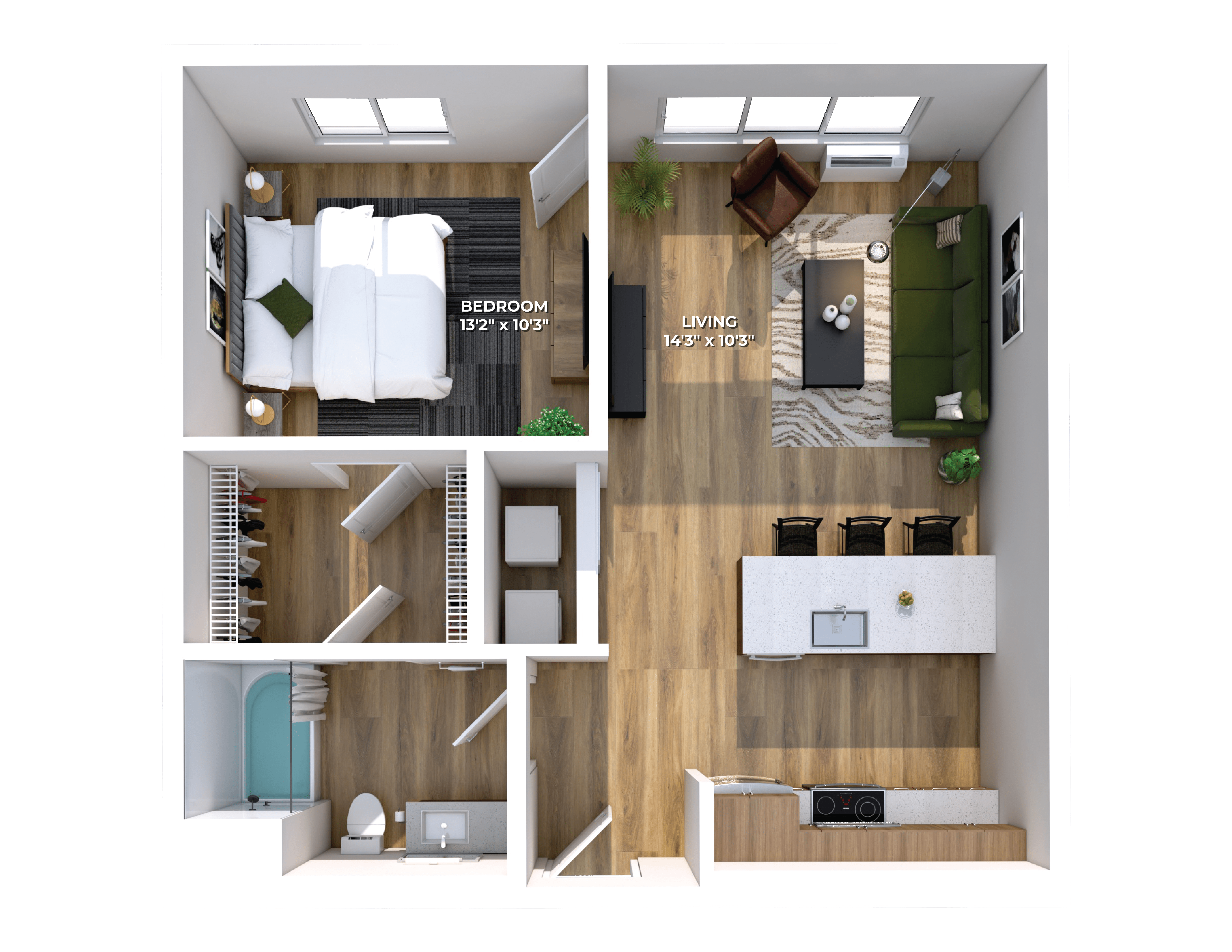 Floor plan layout diagram for One Bedroom B2
